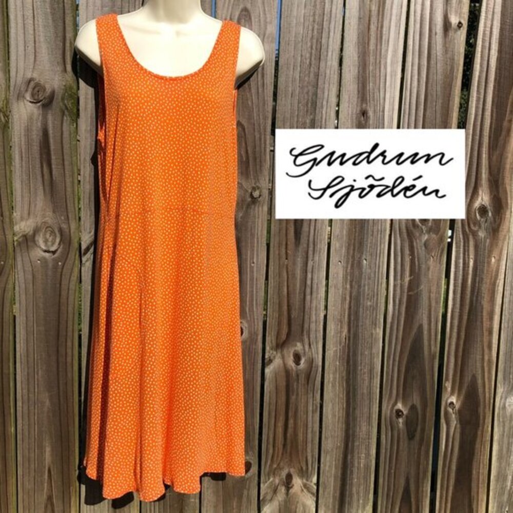 Gudrun Sjödén Medium Orange Polka Dot Dress White Sleeveless Tank Scoop pytte - Picture 1 of 8